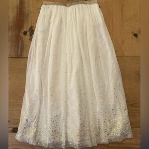 OFF WHITE TUELLE SKIRT W/ GOLD SPARKLE STARS & DOTS DETAILS: LIKE NEW